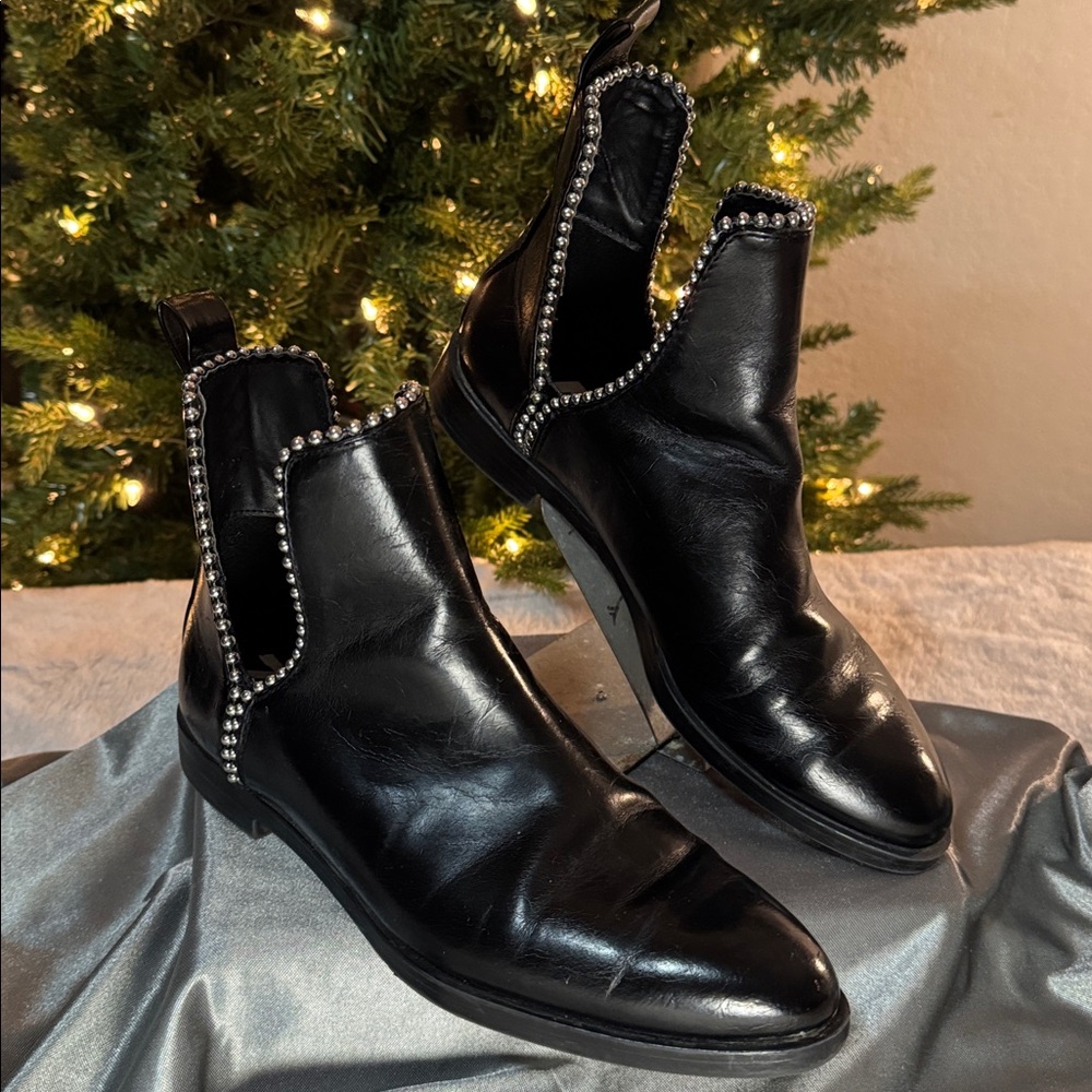 Zara Silver Beaded Black Slip-On Ankle Boots - Women's SZ EU 37 / US 6.5